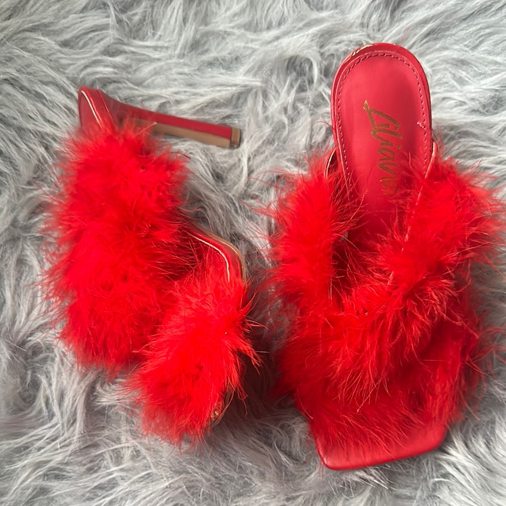 Aldo Red Feathered Stiletto Heels
